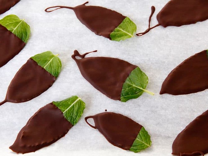 Chocolate-covered mint leaves.
