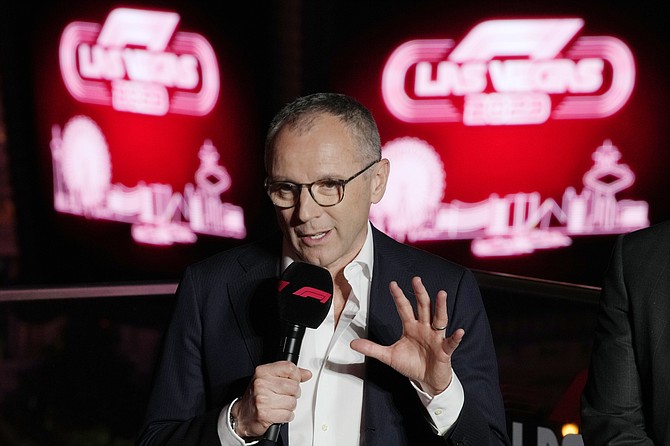 FILE - Stefano Domenicali, president and CEO of Formula 1, speaks during a news conference announcing a 2023 Formula One Grand Prix race for Las Vegas, Wednesday, March 30, 2022, in Las Vegas. There’s no such thing as a flawless first-year event, so go ahead and accept there will be bumps and bruises in Formula One’s $500  million Las Vegas Grand Prix. (AP Photo/John Locher, File)
